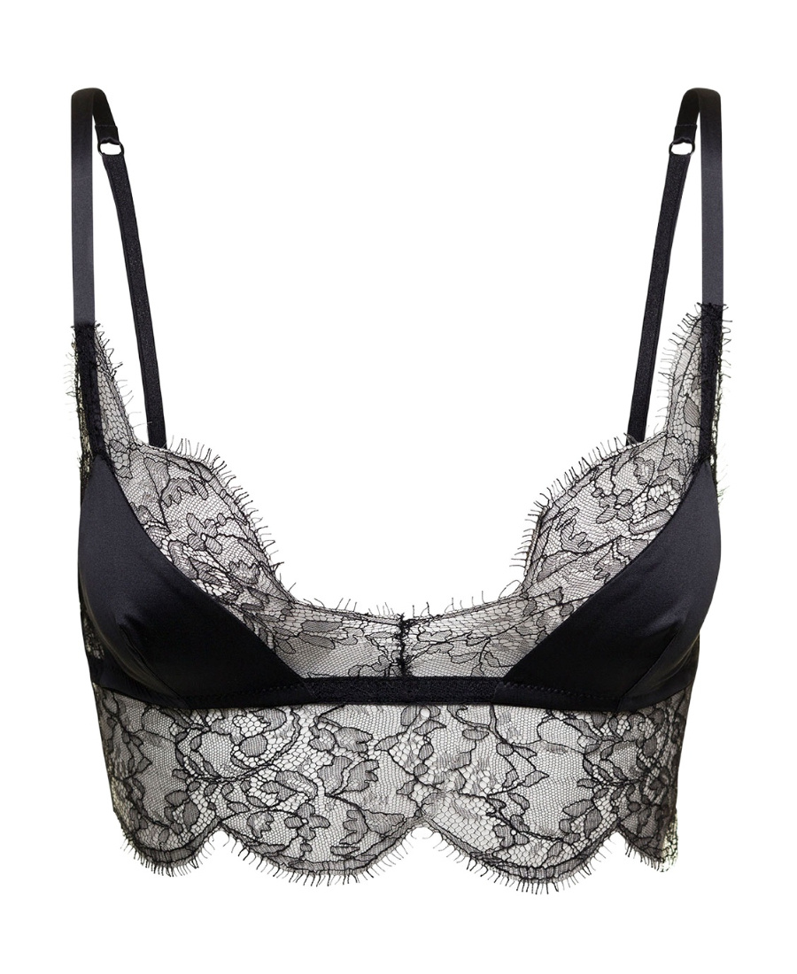 Dolce & Gabbana Lace-trim Satin Bra In Gray