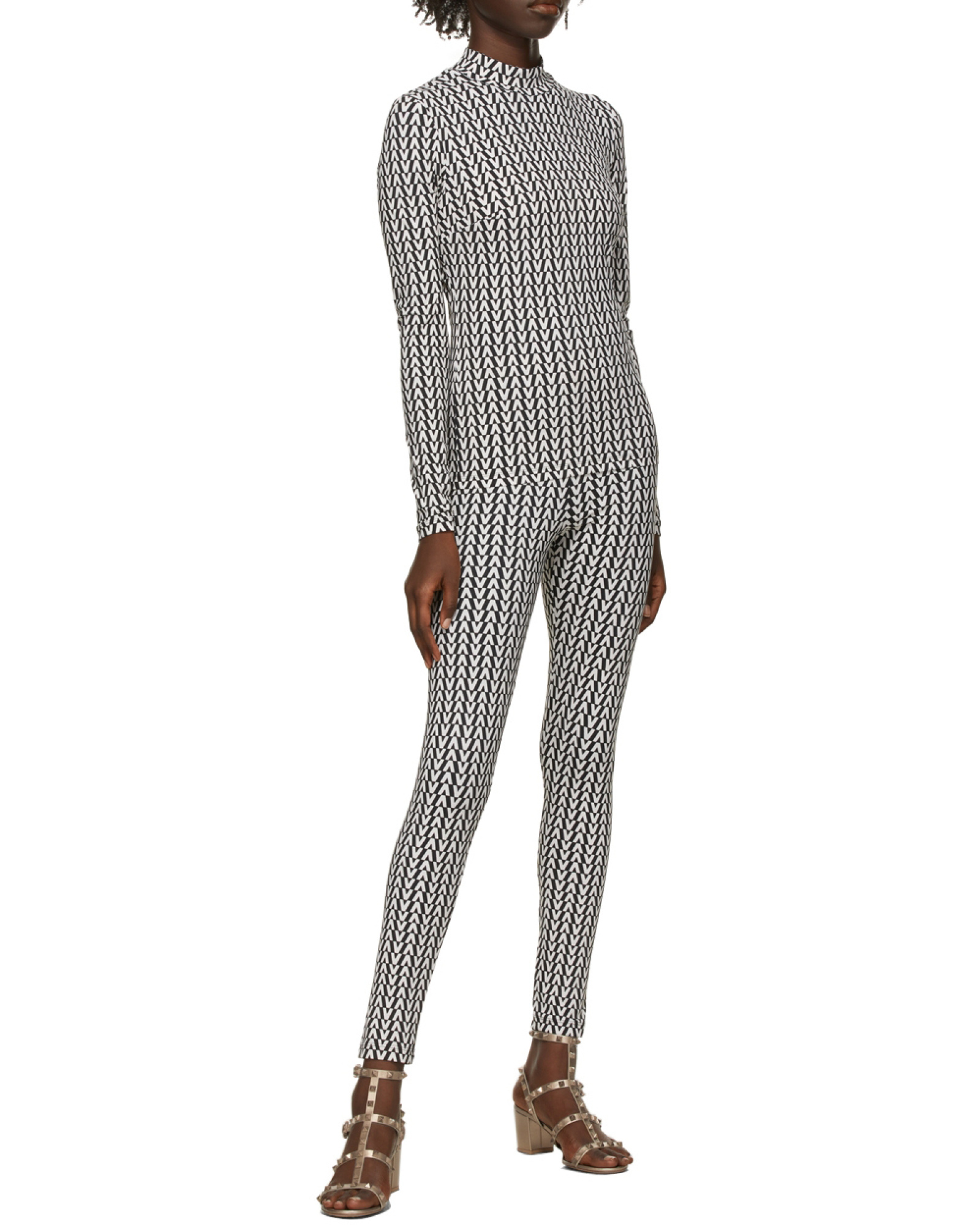 Valentino All-over Logo-print Leggings In Gray
