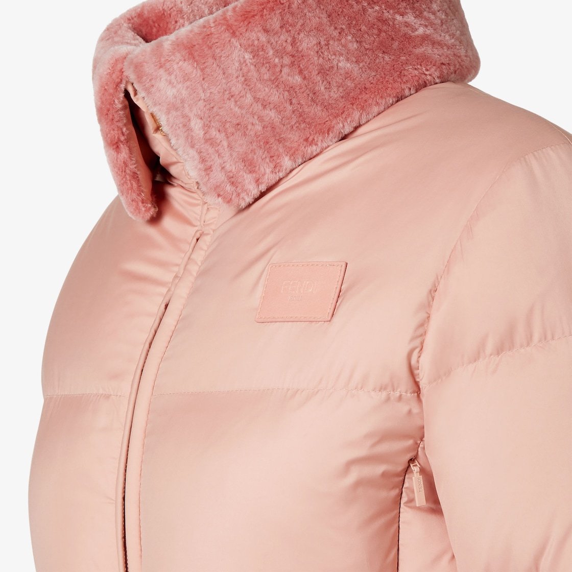 Fendi Women Pink Technical Fabric And Shearling Down Jacket In Pink