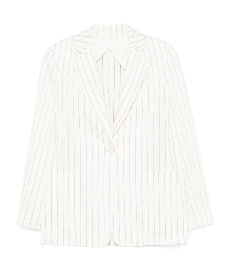 Max Mara Striped Pattern Blazer Notched Lapels In White