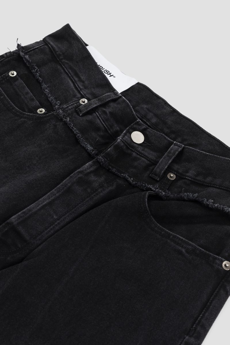Ambush Frayed-trim Loose Jeans In Black