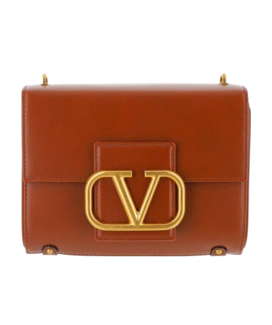 Valentino Garavani Stud Sign Foldover Top Shoulder Bag In Brown