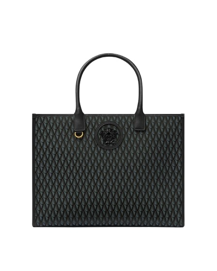 Versace Large La Medusa Tote Bag With V Print In Black
