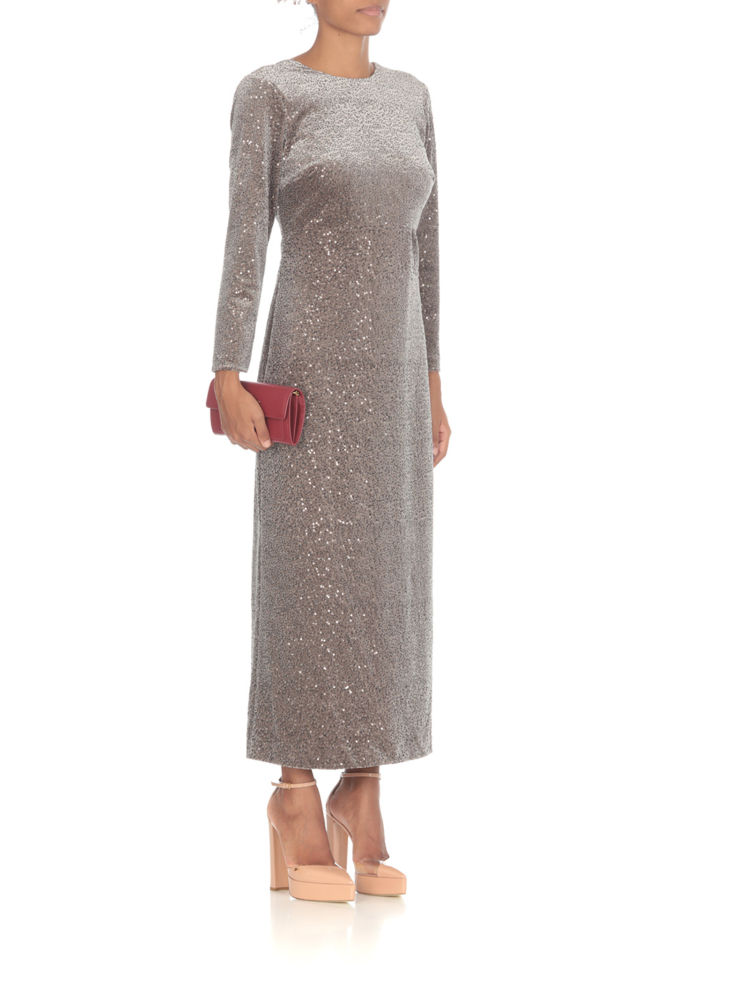 Peserico Sequin-embellished Velvet Midi Dress In Gray