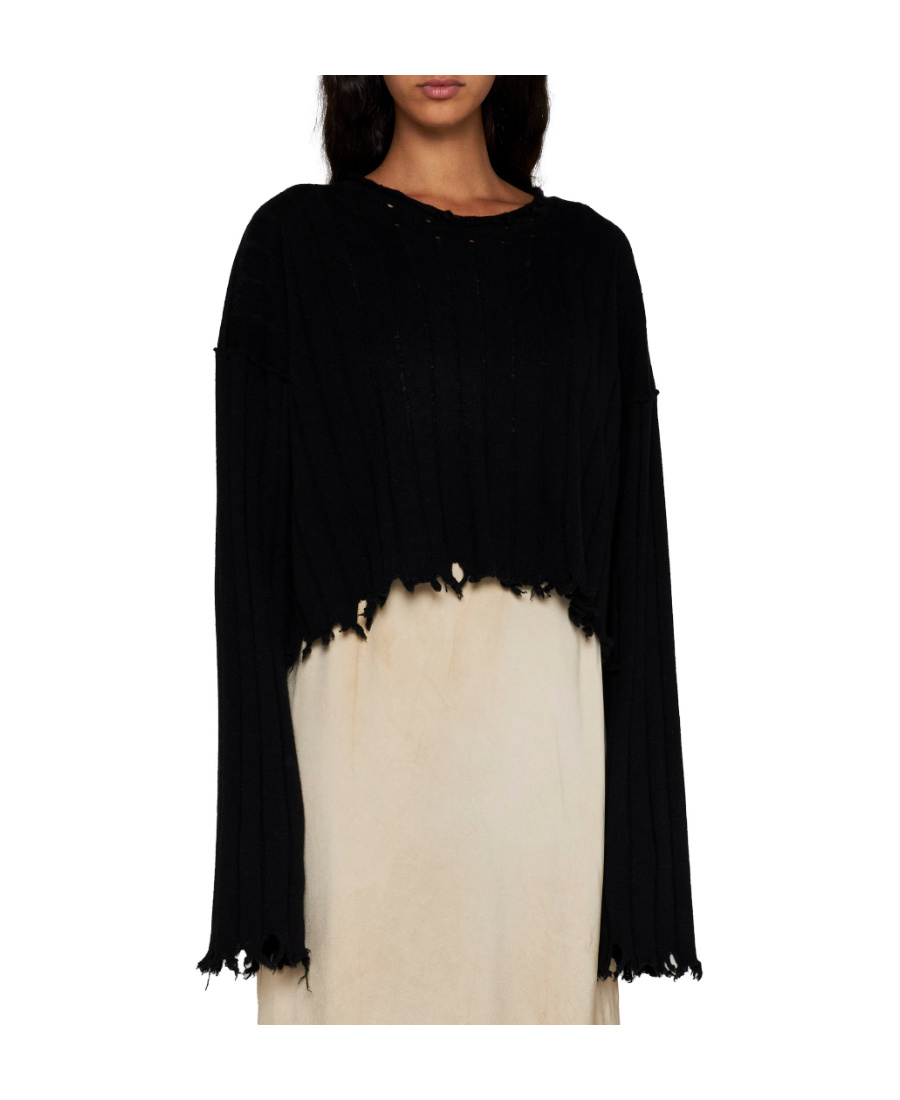 Uma Wang Cropped Ribbed Knitwear Top With Long Sleeves