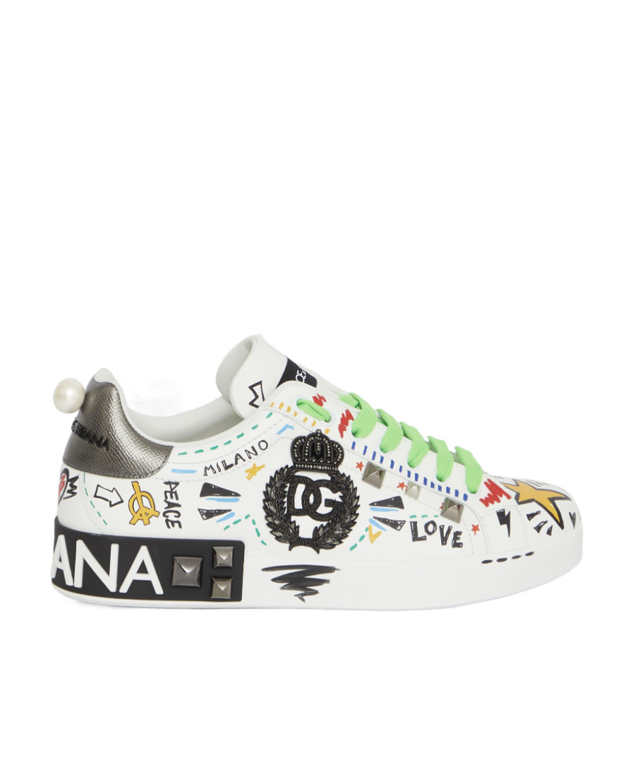 Dolce & Gabbana Pattern Printed Leisure Sports Shoes In White