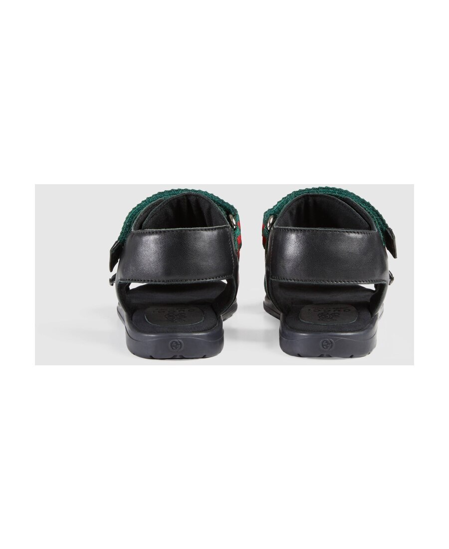 Gucci Unisex Leather Sandals With Web Eu 31 Uk 12.5 Black In Black