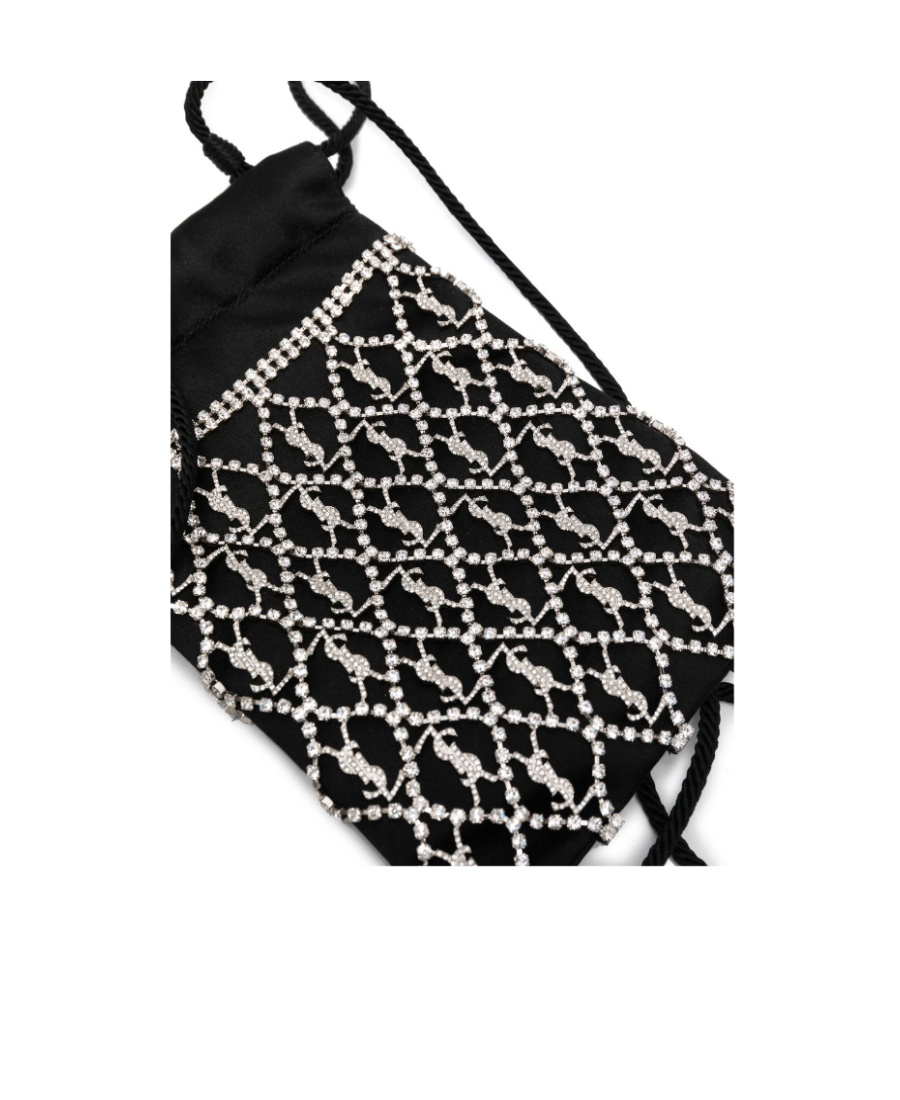 Saint Laurent Crystal-embellished Drawstring Mini Bag In Black