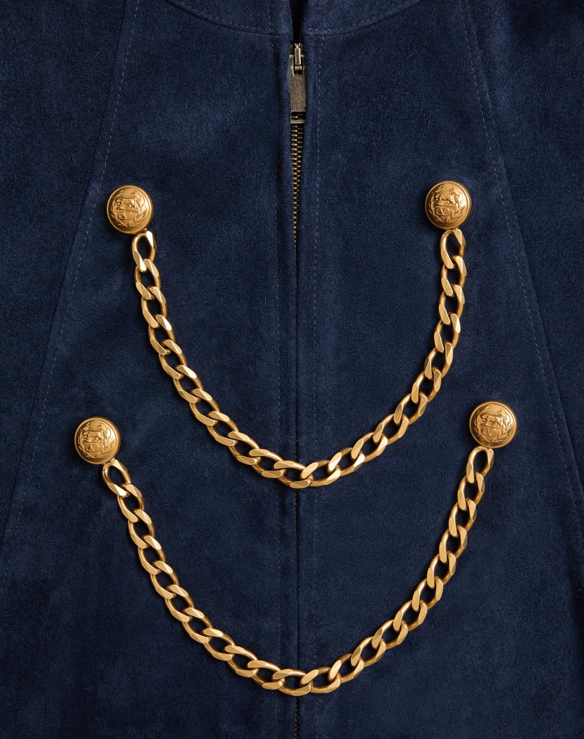 Valentino Suede Cape With Fringes In Navy Blue