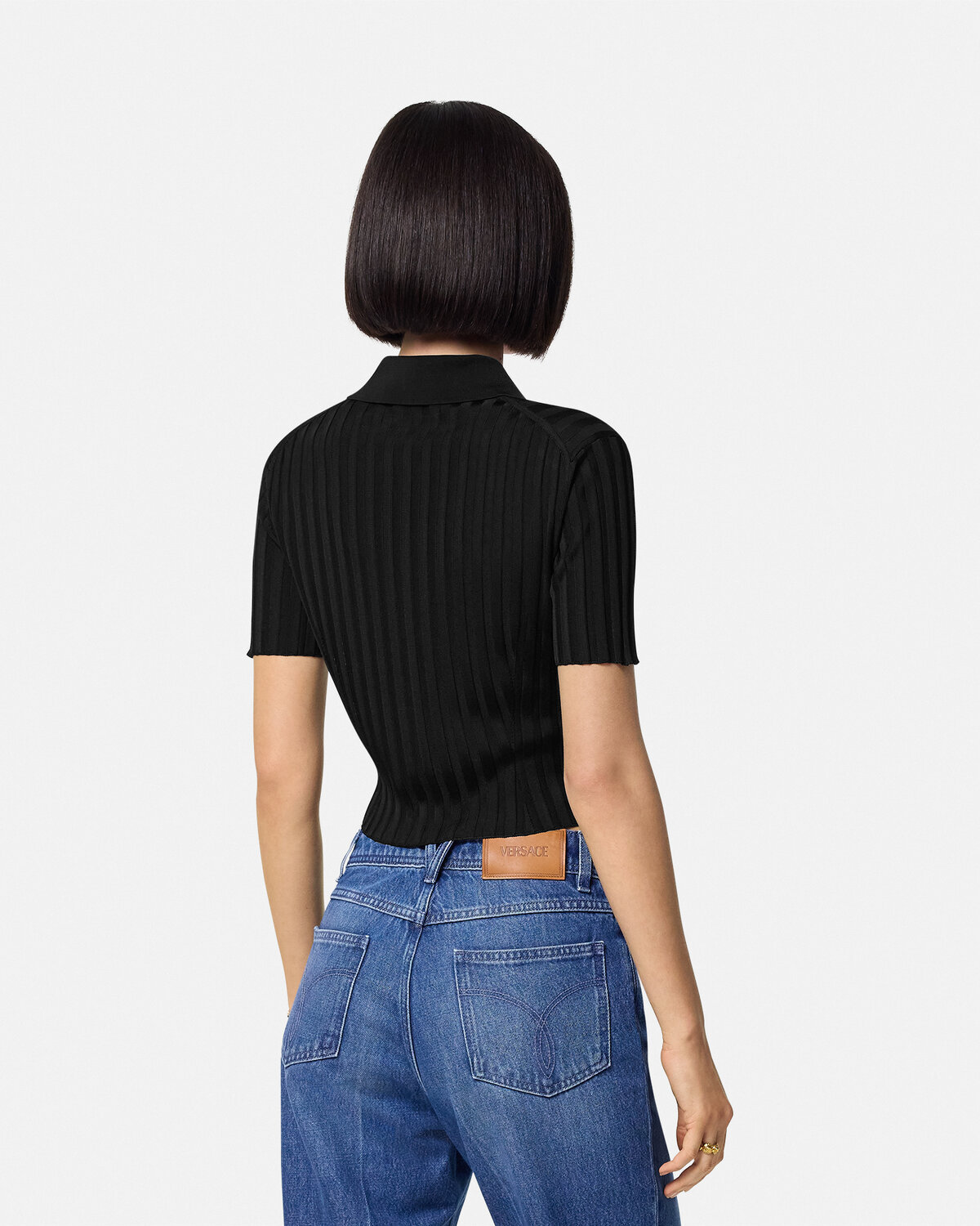 Versace Button-up Knitted Shirt In Black