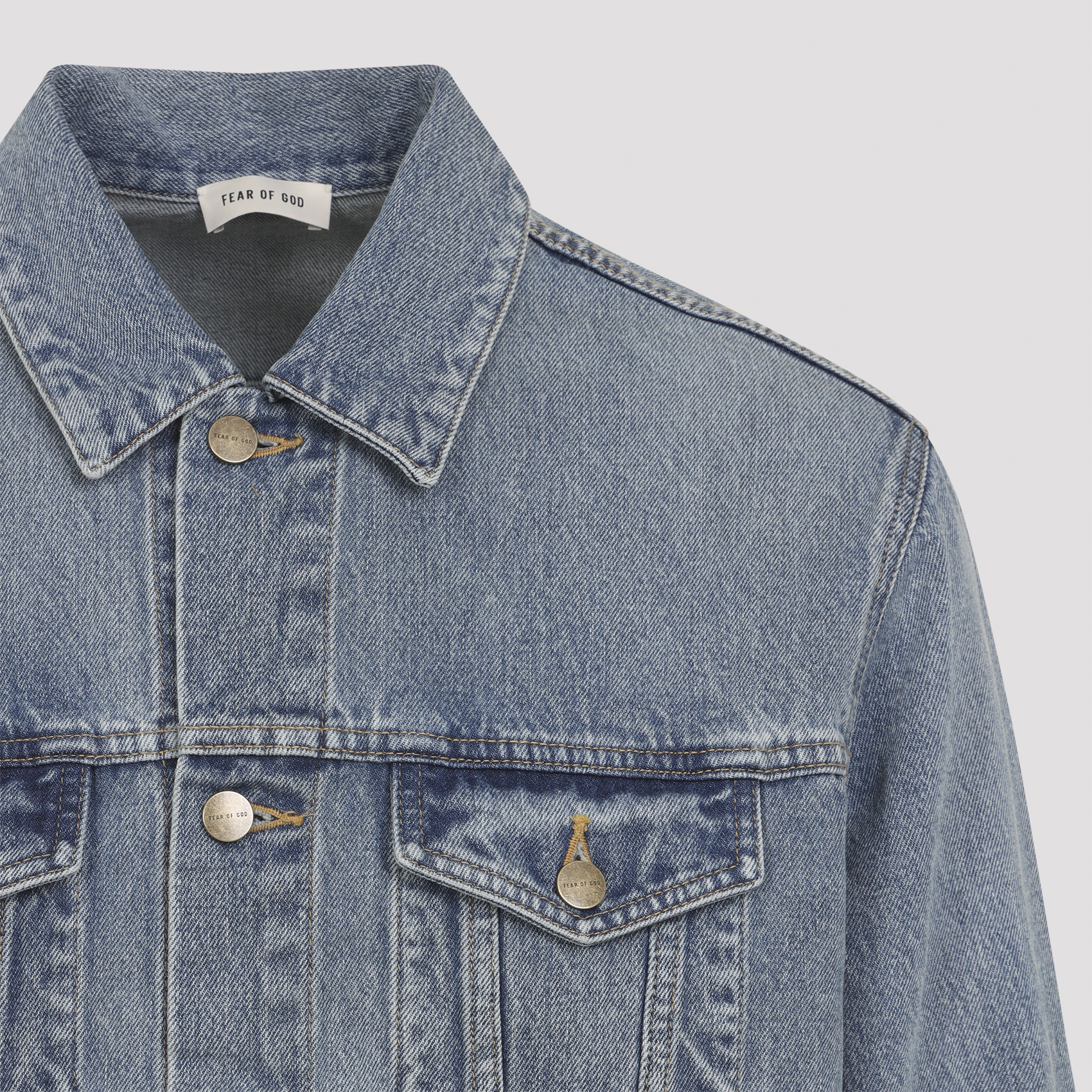 Fear Of God Light Indigo Blue Cotton Trucker Jacket With Overwashed Effect In Blue