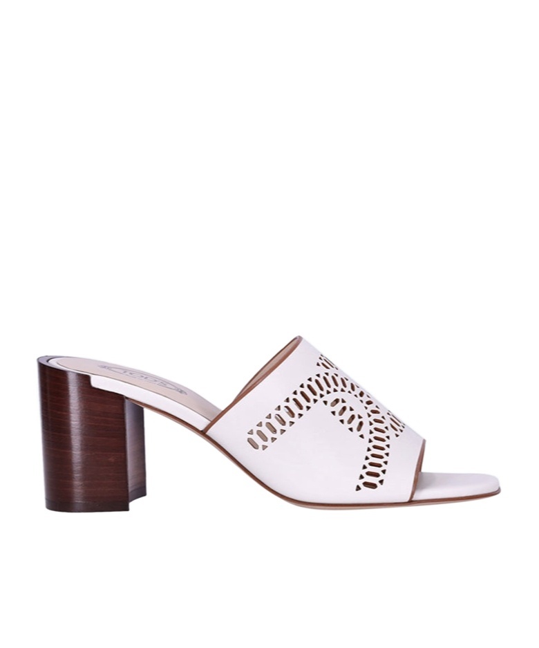 Tod's Perforated Block Heel Sandals In White