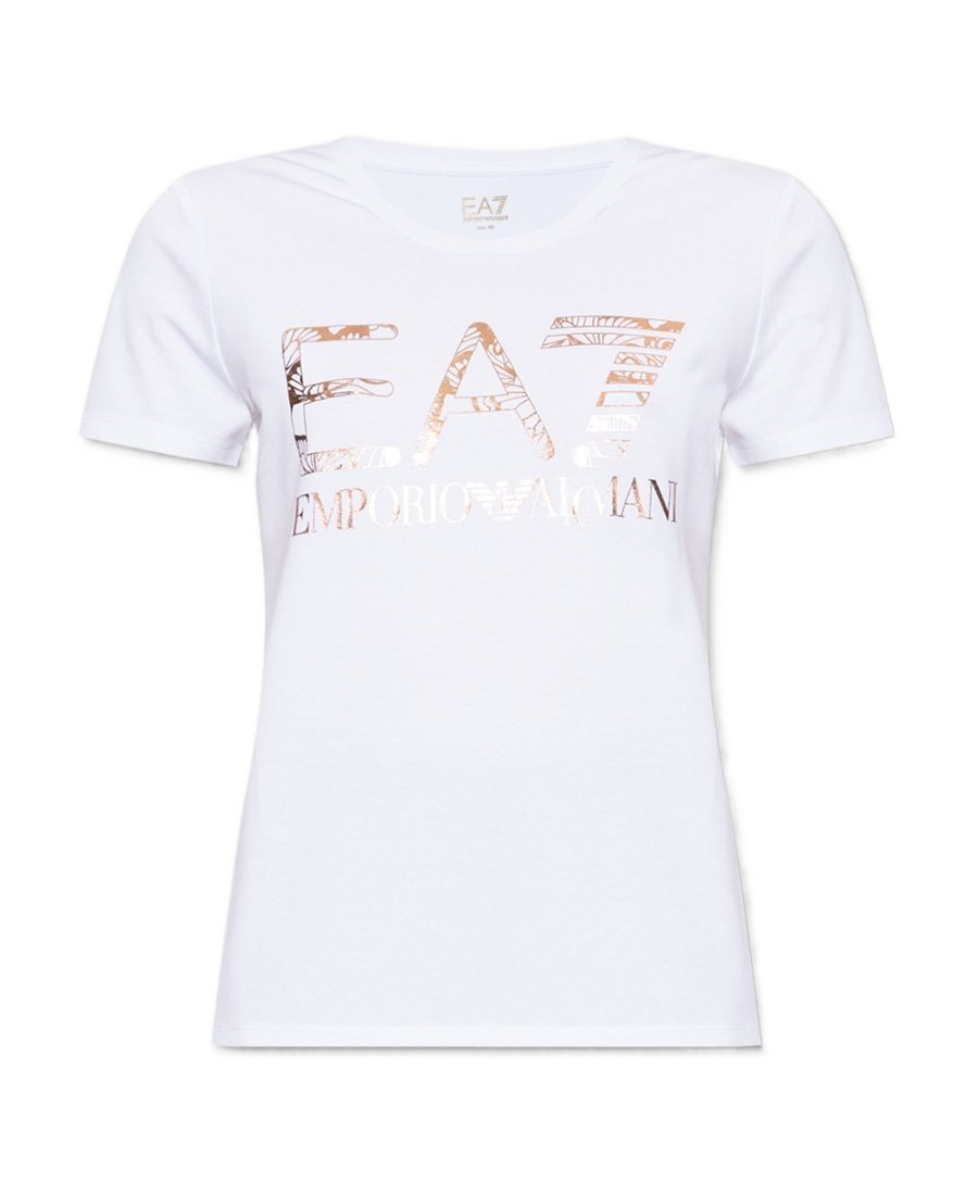 Ea7 Metallic Logo-print T-shirt In White