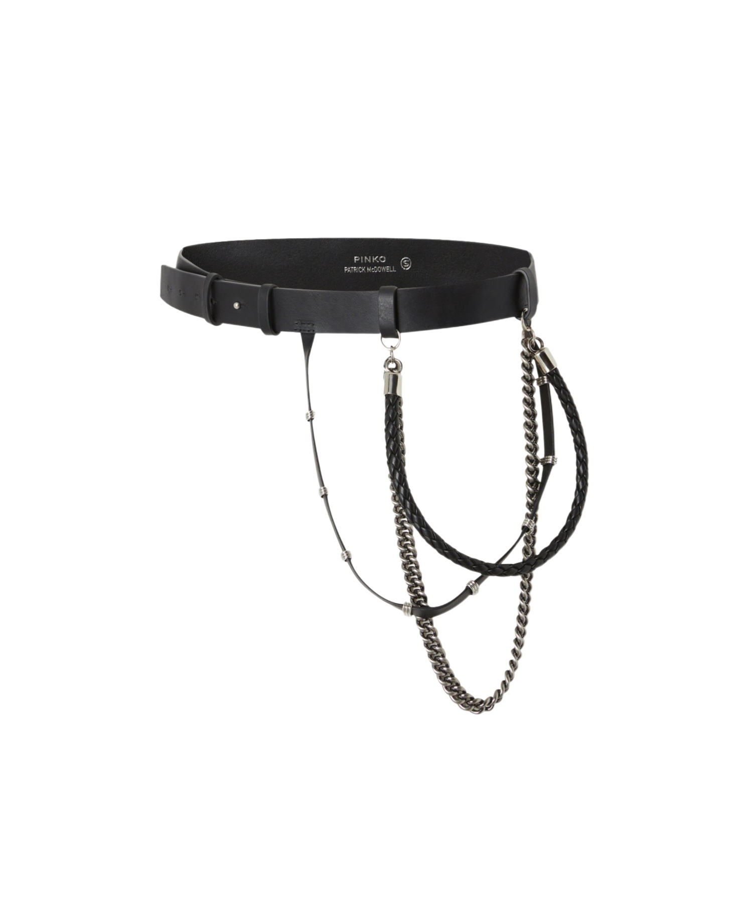 Pinko Leather Belt With Chains And Straps, 3 Cm In Black