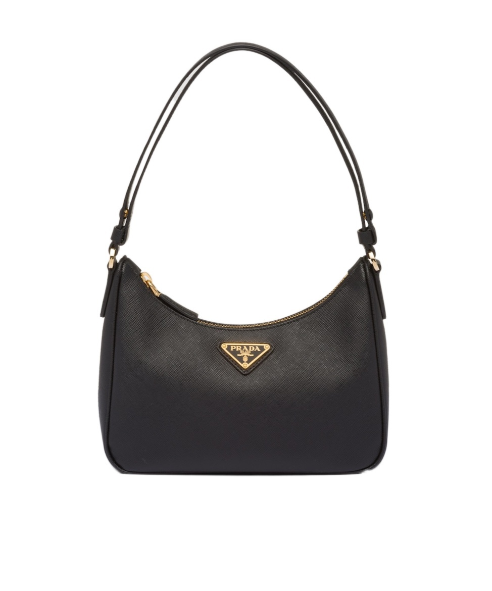 Prada Logo Mini Saffiano Leather Shoulder Bag In Black