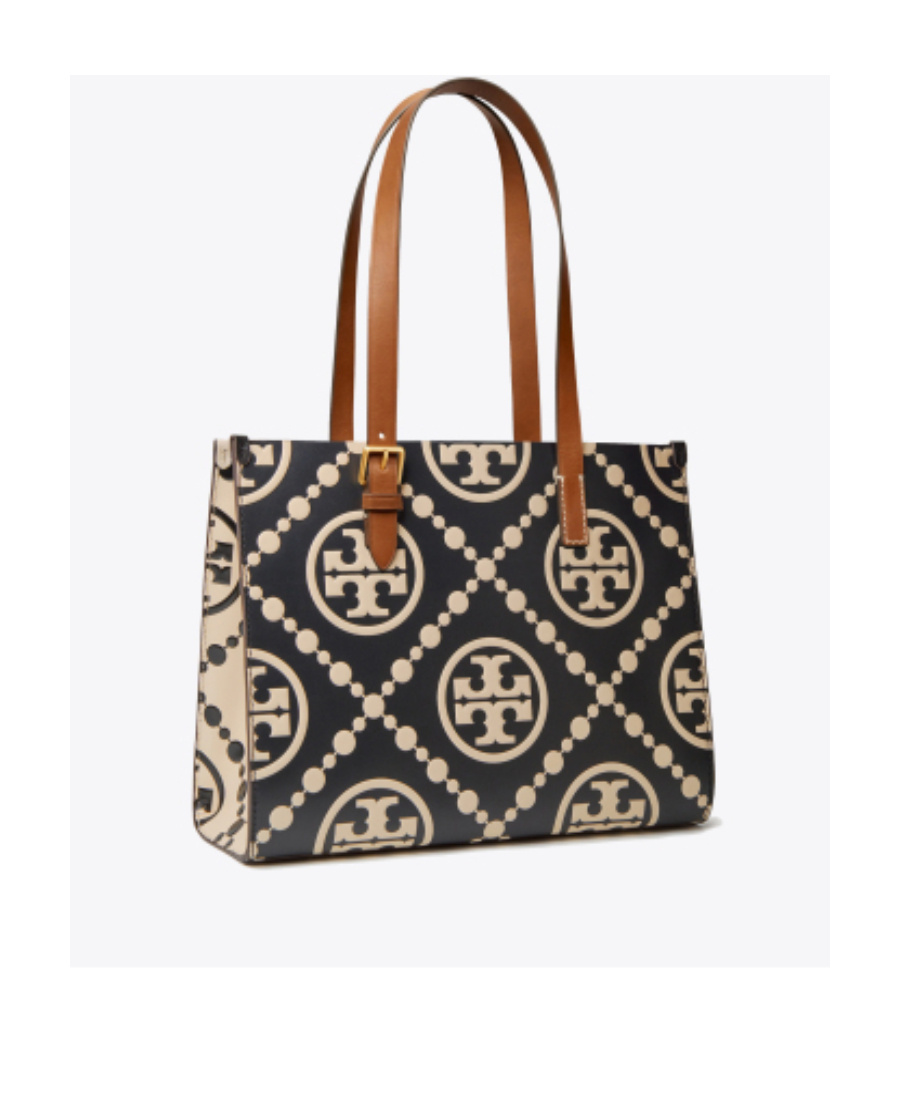 Tory Burch T Monogram Leather Tote Bag In Black