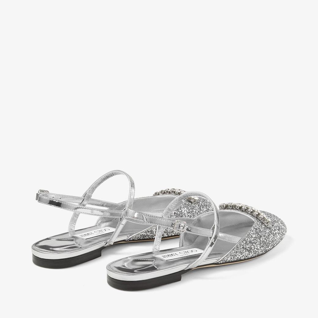 Jimmy Choo Glitter Pointed Toe Sandals With Embellished Detail In Silver