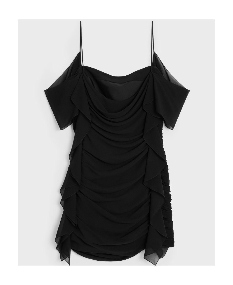 Celine Bubble Sleeve Pleated Mini Dress In Black