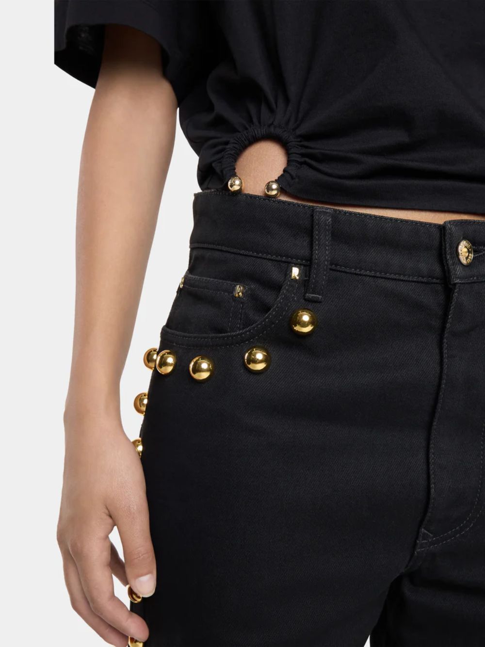 Shop Rabanne Wide-leg Jeans With Stud Embelishment In Black