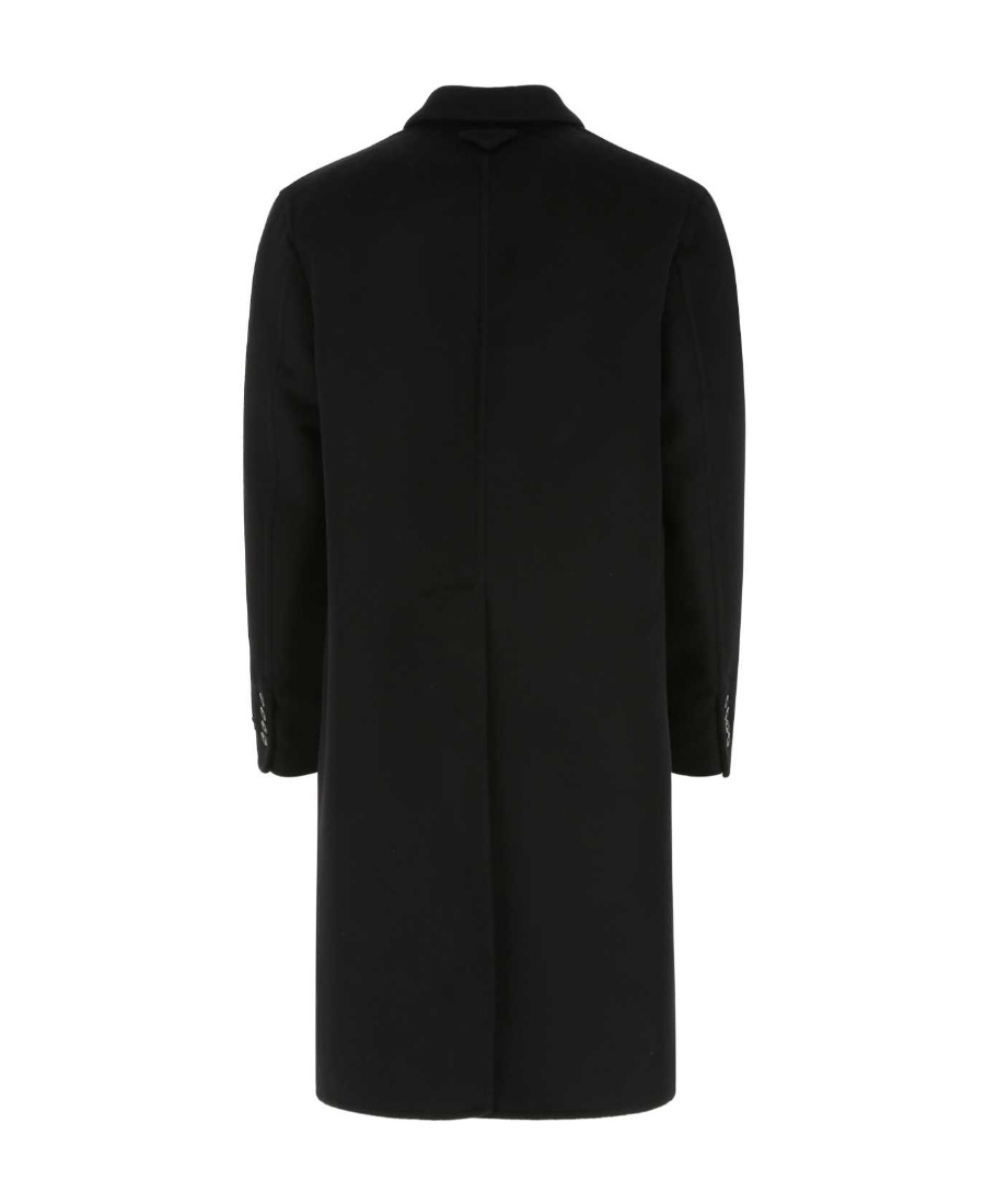 Prada Cappotto In Misto Lana Nera Uomo In Black