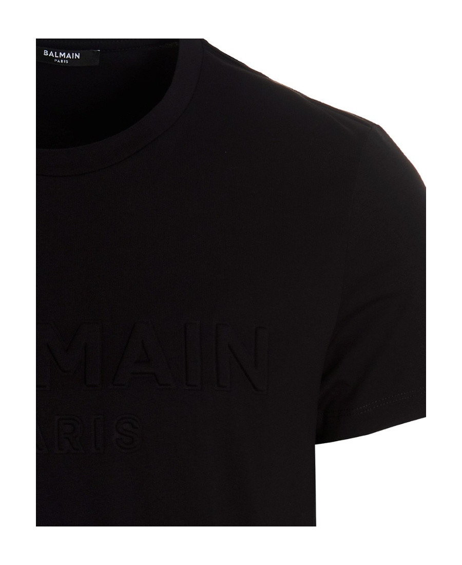 Balmain Logo-embossed Cotton T-shirt In Black