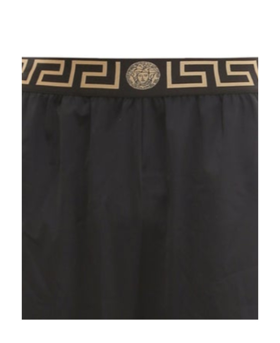 Versace Black Swim Trunks With Greca And Medusa Head Print On Elastic Waistband In Nylon Man In Black