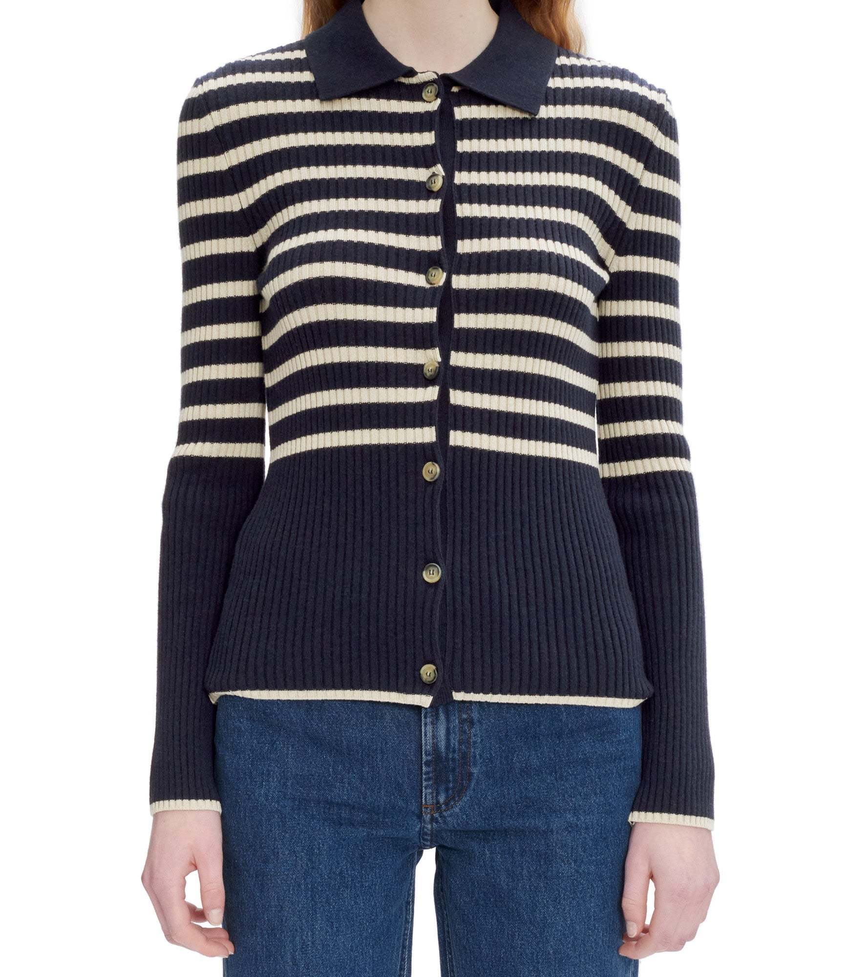 Apc Button-up Striped Cardigan In Black