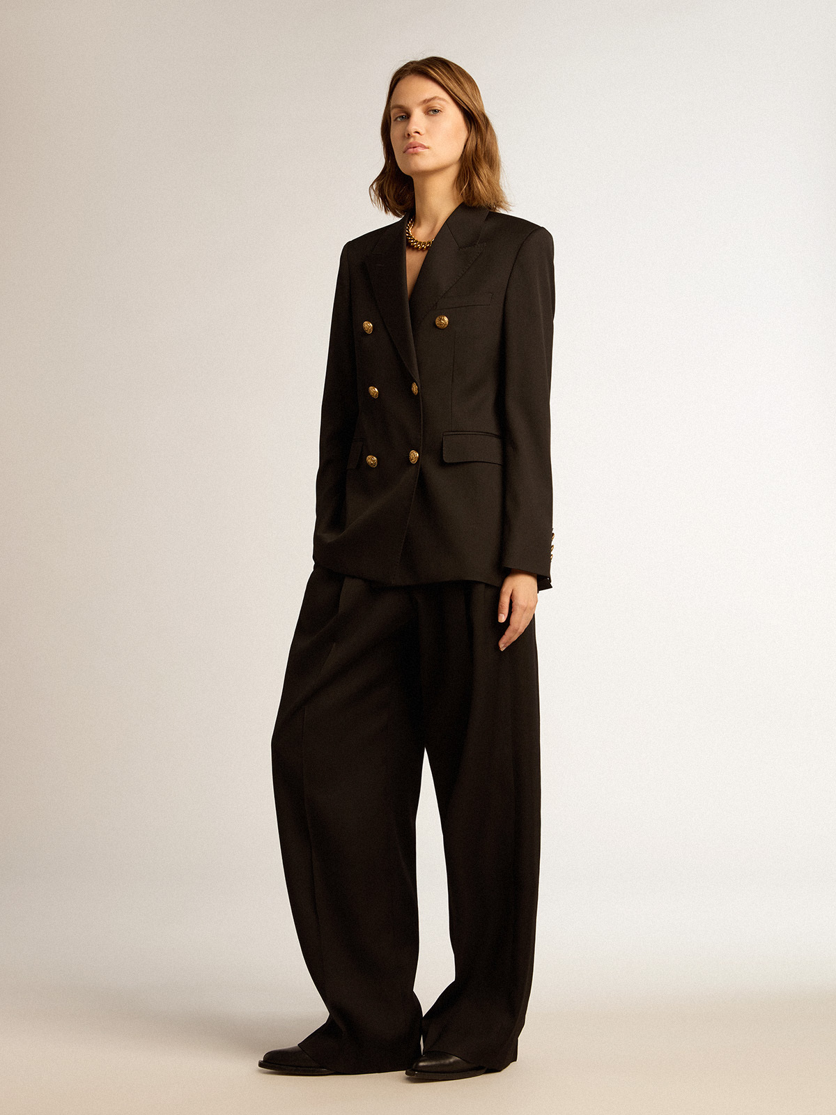 Shop Golden Goose Womens Black Wool Gabardine Pants