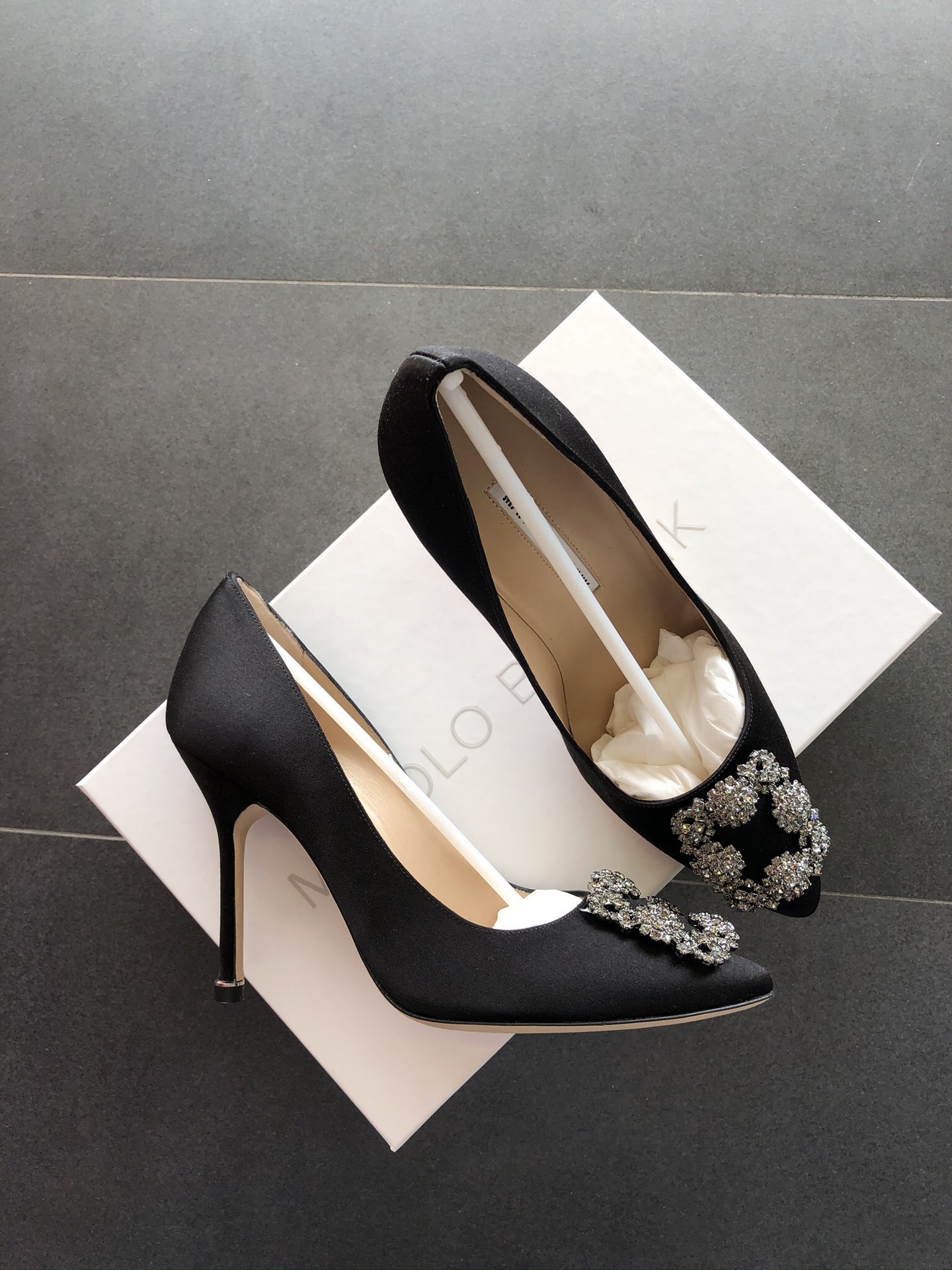 Shop Manolo Blahnik Hangisi 70mm Crystal-buckle Pumps In Black