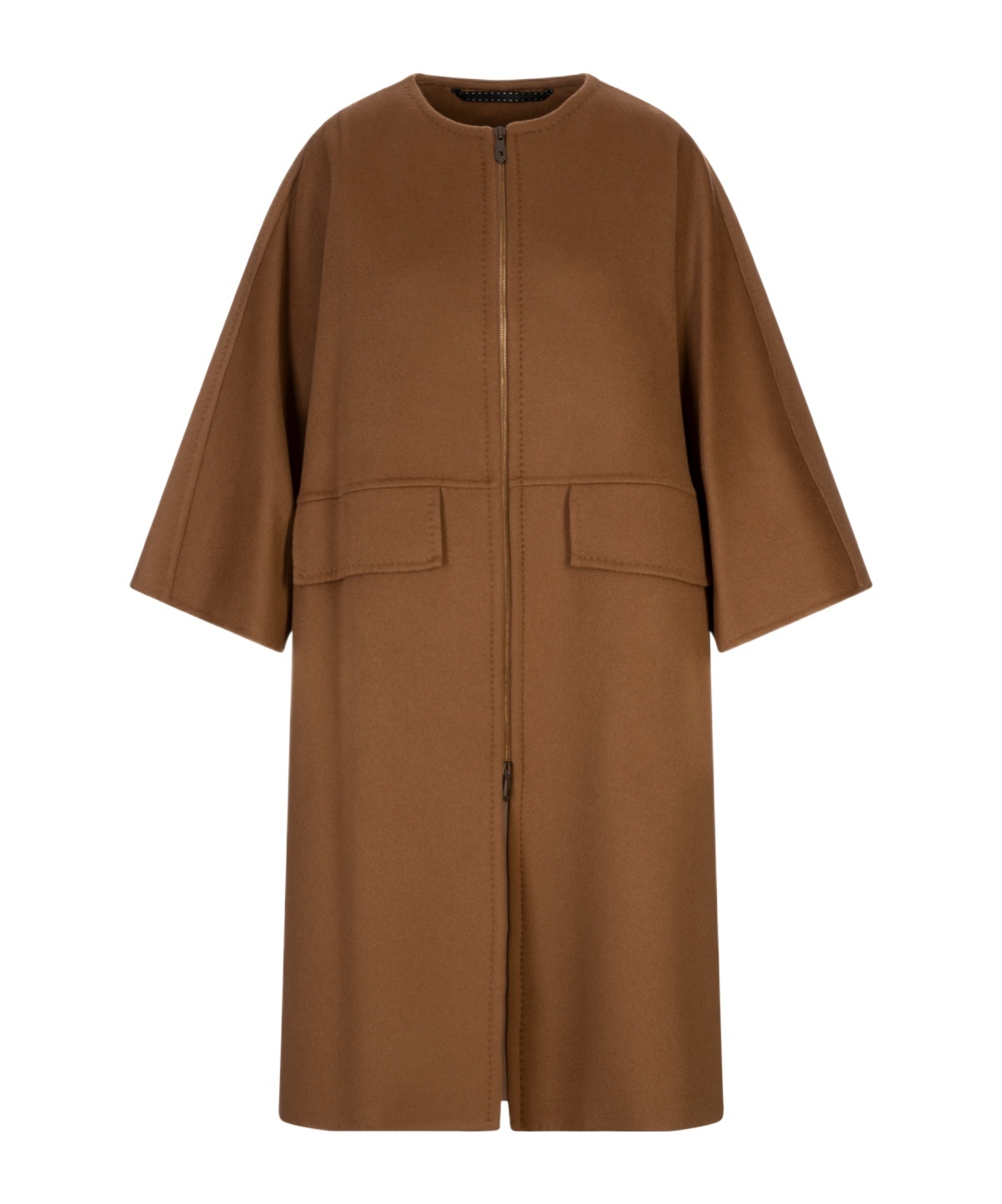 Max Mara Atelier Amour Zip-up Crewneck Coat In Brown