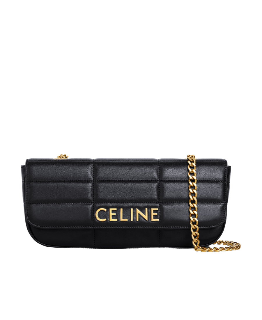 Celine Matelasse Monochrome Leather Shoulder Bag In Black