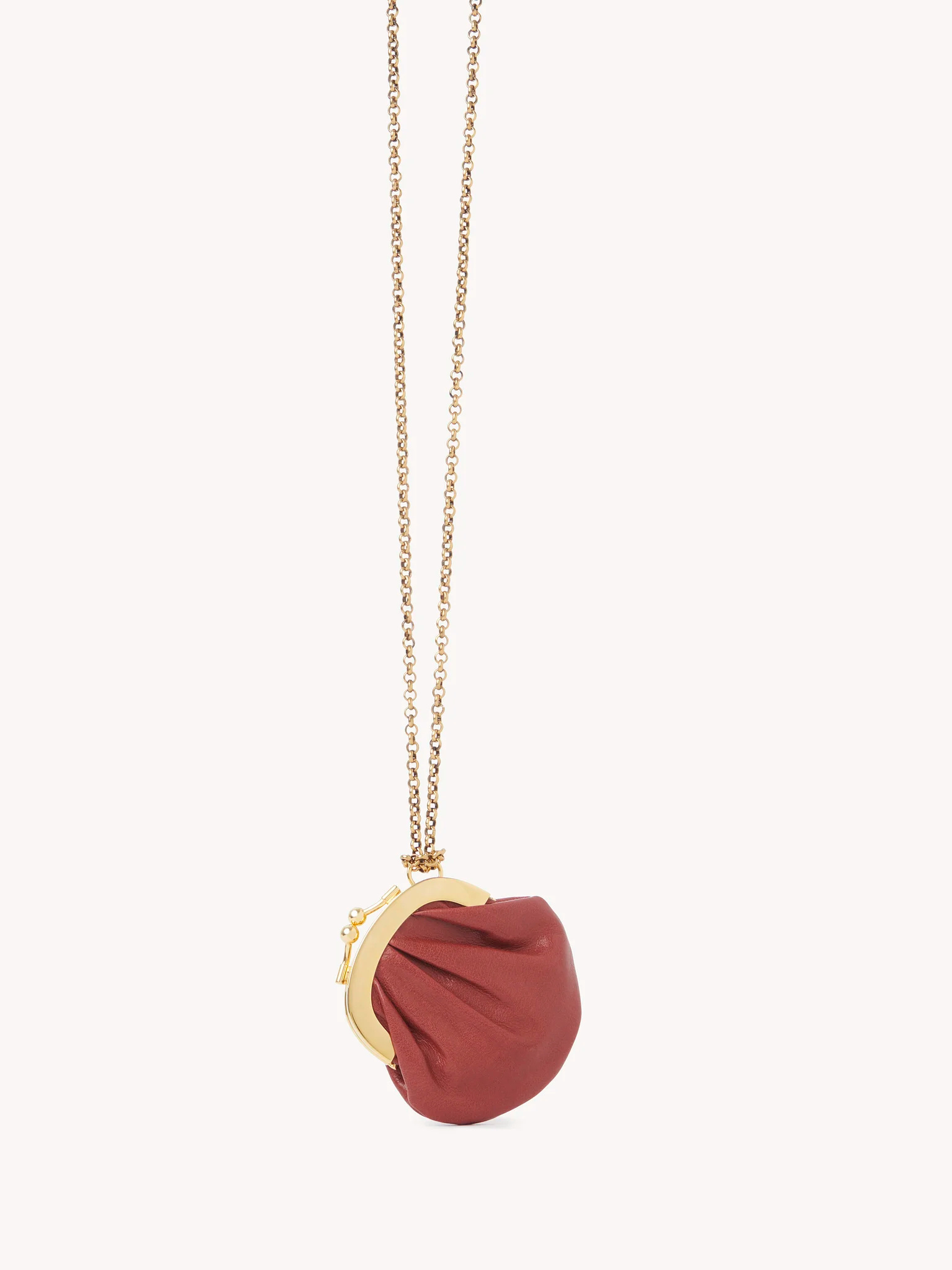 Chloé Micro Horse Medal Coin Purse Necklace In Grained Leather In Brown
