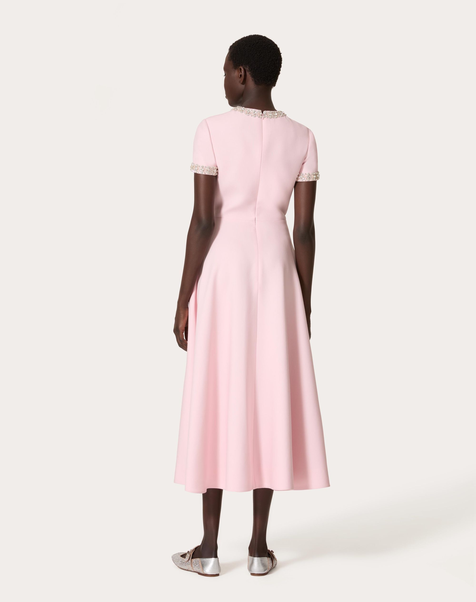 Valentino Midikleid Aus Crepe Couture Mit Stickerei Frau Comfit 50 In Pink