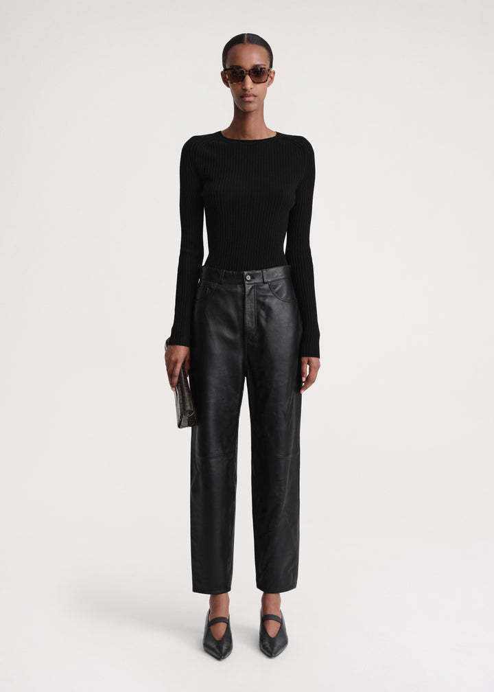 Totême Tapered Leather Trousers In Black