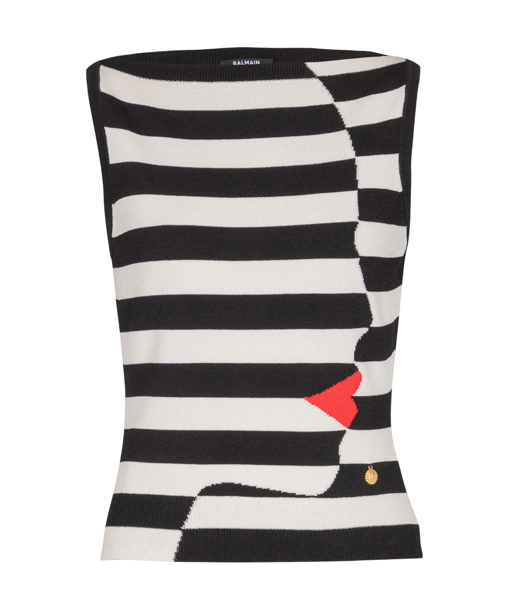 Balmain Boat-neck Face Mariniere Knit Tank Top In Black