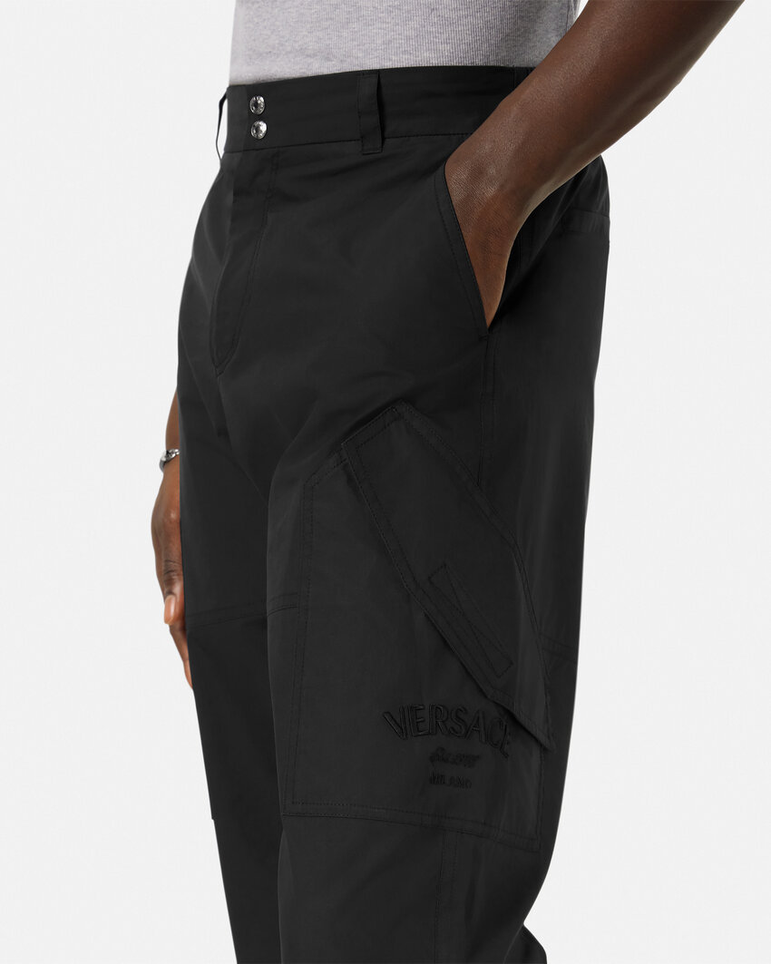Versace Informal Pant Light Cotton Gabardine Fabric And Stamp Embroidery Clothing In Black