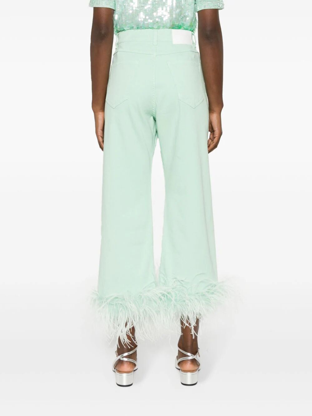 P.a.r.o.s.h Feather-trim Stretch-cotton Jeans In Green