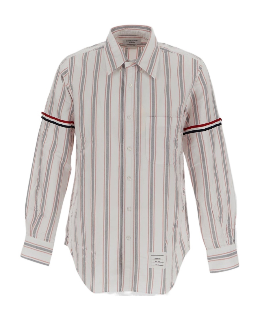 Thom Browne Straight Fit Stripe Grosgrain Band Button-down Shirt In White