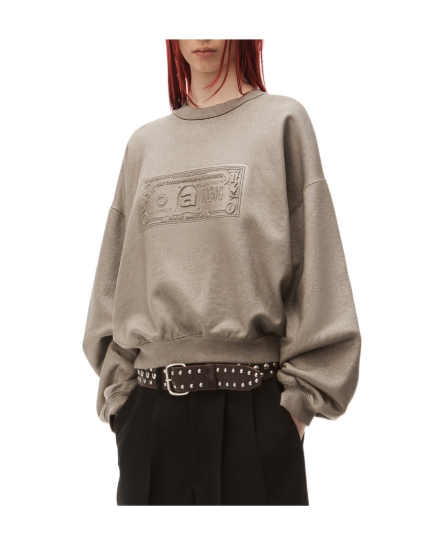 Alexander Wang Logo-embossed Metallic-finish Sweatshirt In Nude