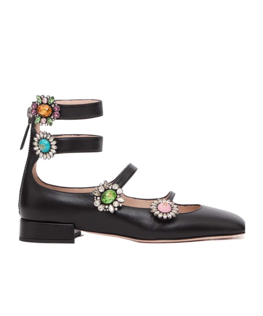 Valentino Beaded Strappy Ballet Shoes In Black