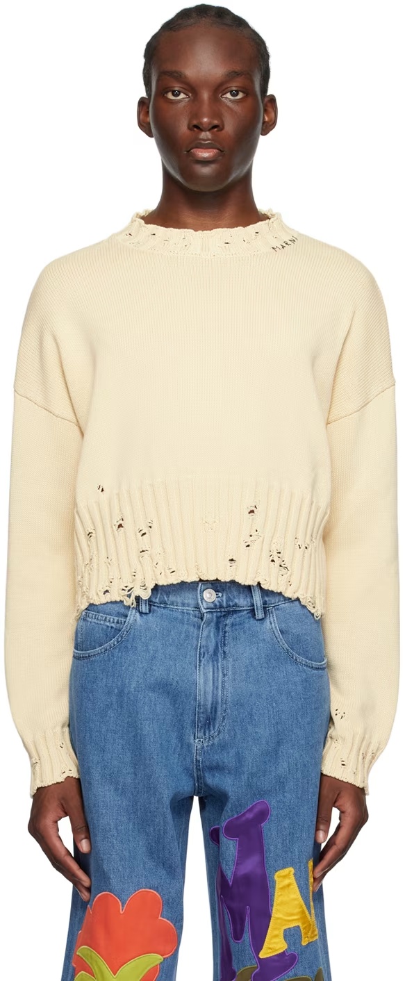 Shop Marni Round Neck Imitation Sweater In Nude