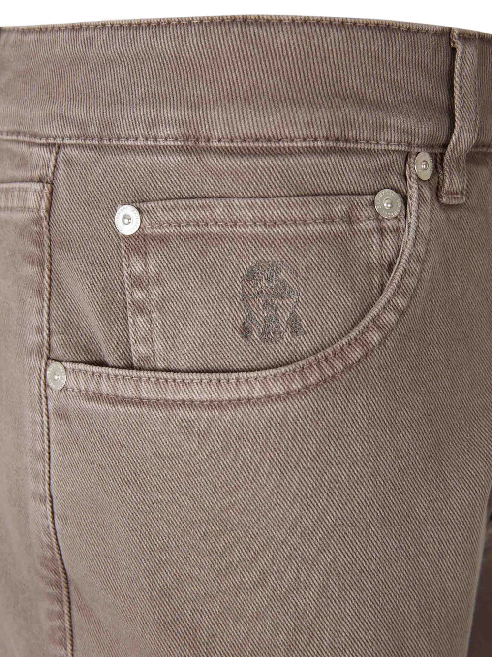 Brunello Cucinelli Men Taupe Garment-dyed Denim Traditional Fit Jeans In Gold
