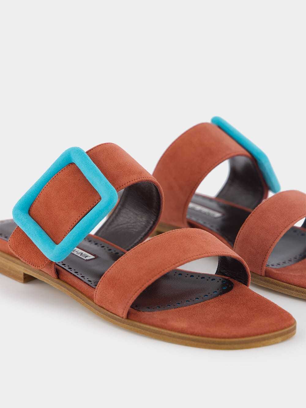 Manolo Blahnik Buckle-detailed Open Toe Sandals In Blue