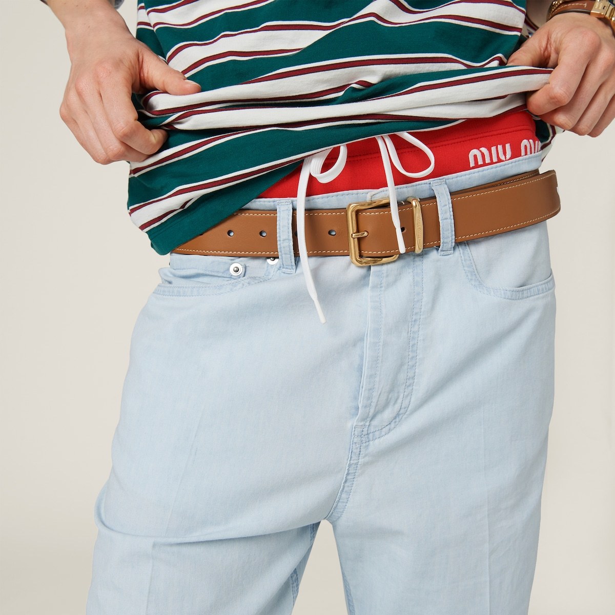Miu Miu Five-pocket Chambray Denim Jeans In White