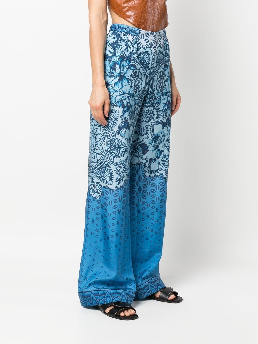 Alberta Ferretti Silk Graphic-print Wide-leg Trousers In Blue