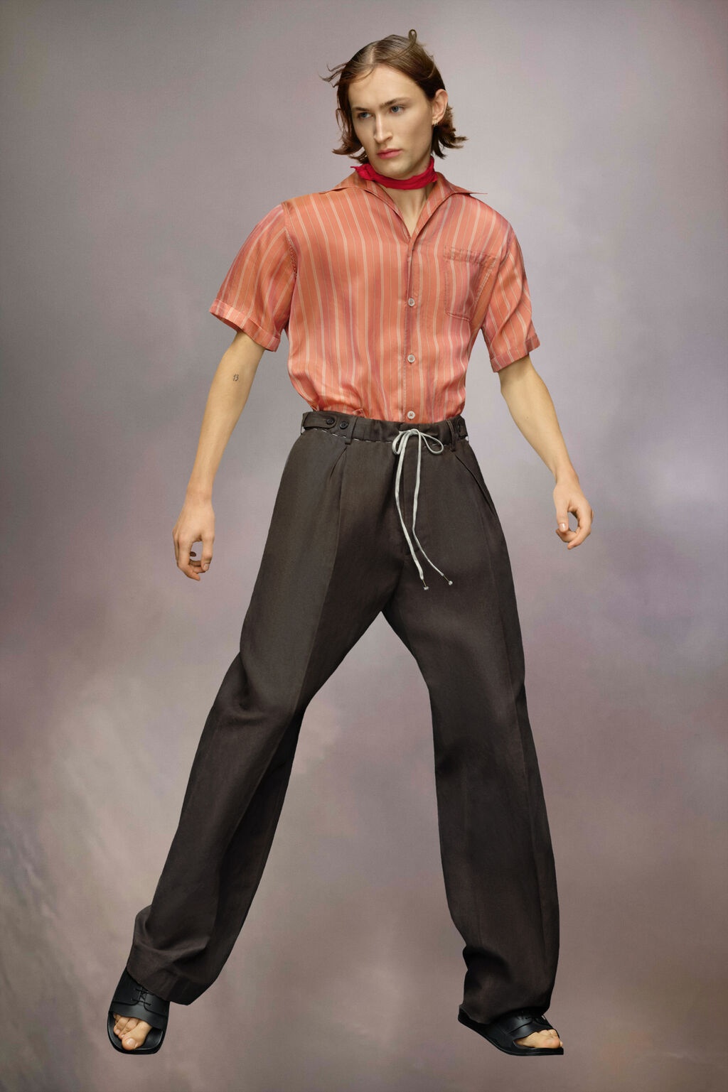 Maison Margiela Straight-leg Drawstring Linen Pants In Brown