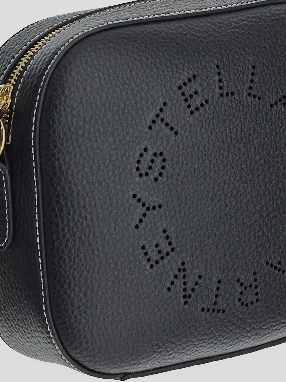 Stella Mccartney Logo Perforated Strapped Crossbody Bag In Black