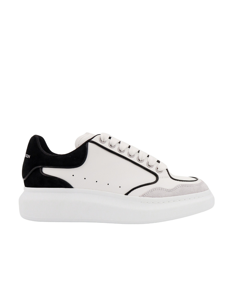 Alexander Mcqueen White Black Oversized Leather Sneakers In White