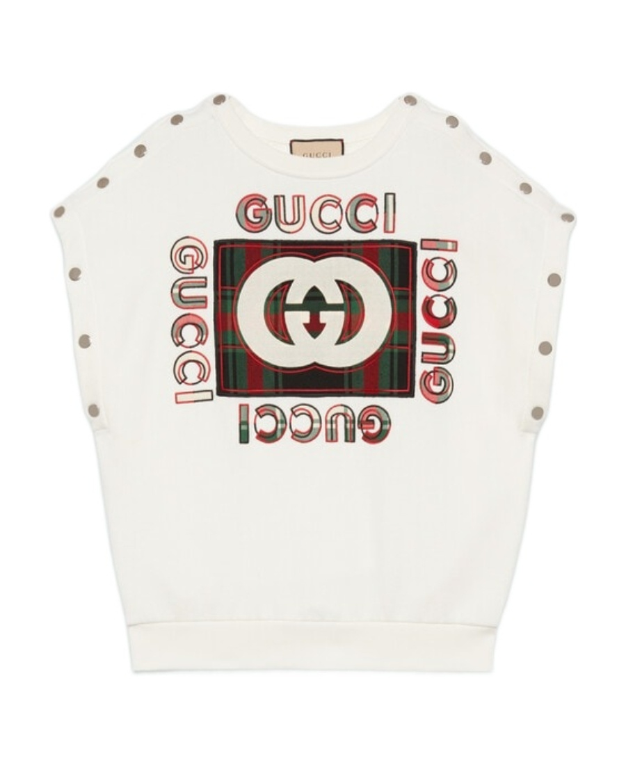 Shop Gucci Cotton Sweater With Retro Logo In White