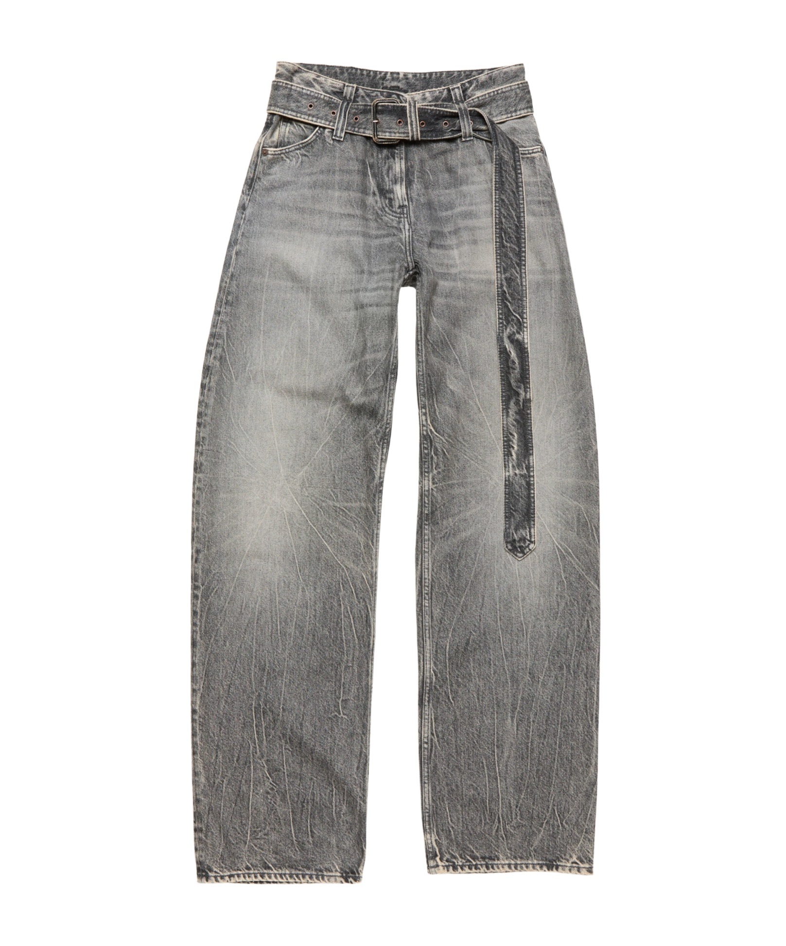 Acne Studios Womens Washed Black Belted Wide-leg Denim Jeans In Gray